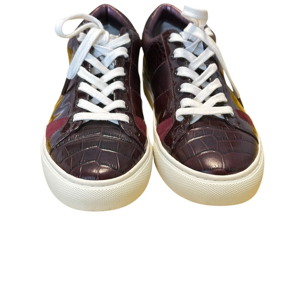 Tory Burch Howell Court Sneakers Burgundy Croc Patent Leather Multi Colorblock - Picture 2 of 16